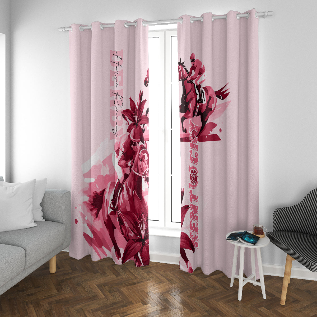 Kentucky Window Curtain Horse Racing Lily Stargazer Pink Version - Wonder Print Shop