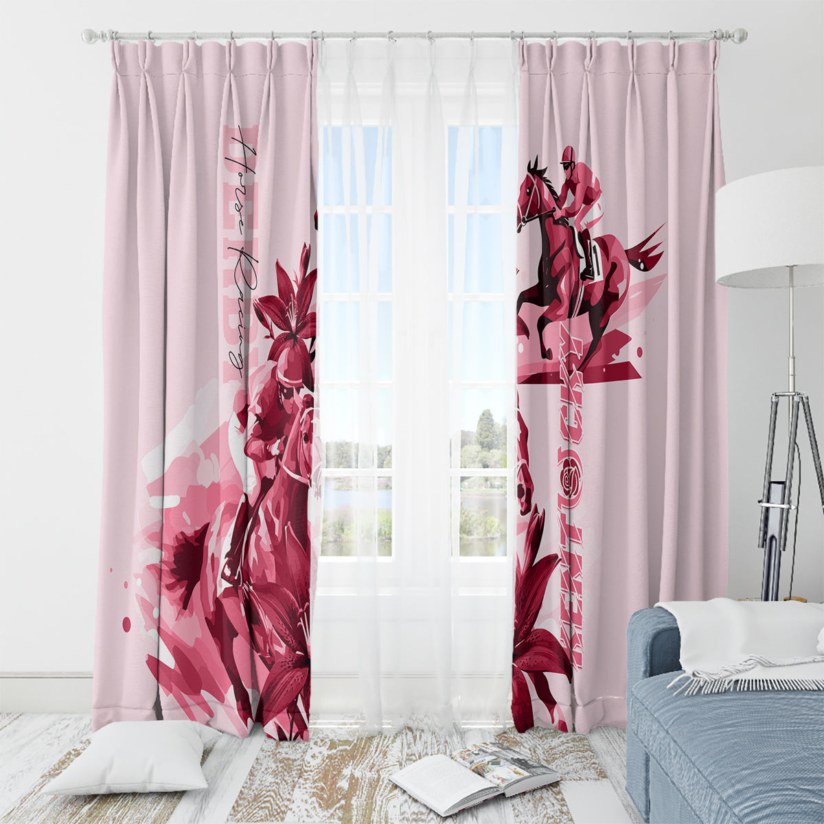 Kentucky Window Curtain Horse Racing Lily Stargazer Pink Version - Wonder Print Shop