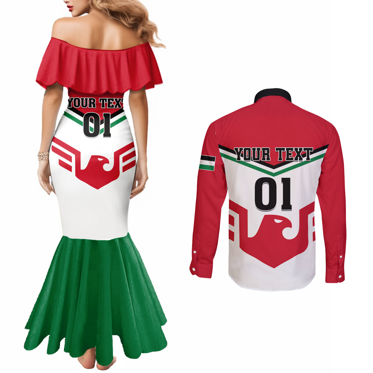 Jordan Football Couples Matching Mermaid Dress and Long Sleeve Button Shirt The Chivalrous Go Champion