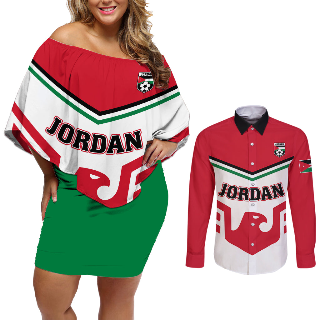 Jordan Football Couples Matching Off Shoulder Short Dress and Long Sleeve Button Shirt The Chivalrous Go Champion - Wonder Print Shop