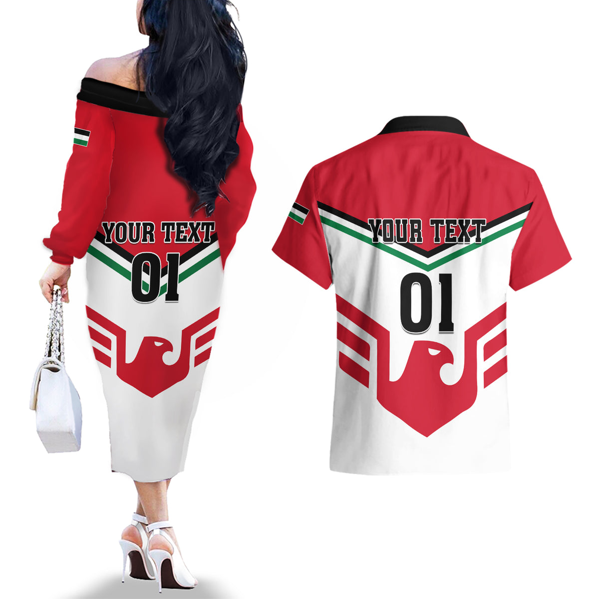 Jordan Football Couples Matching Off The Shoulder Long Sleeve Dress and Hawaiian Shirt The Chivalrous Go Champion - Wonder Print Shop