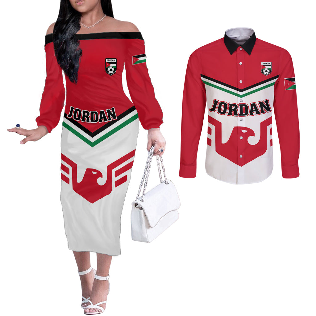 Jordan Football Couples Matching Off The Shoulder Long Sleeve Dress and Long Sleeve Button Shirt The Chivalrous Go Champion