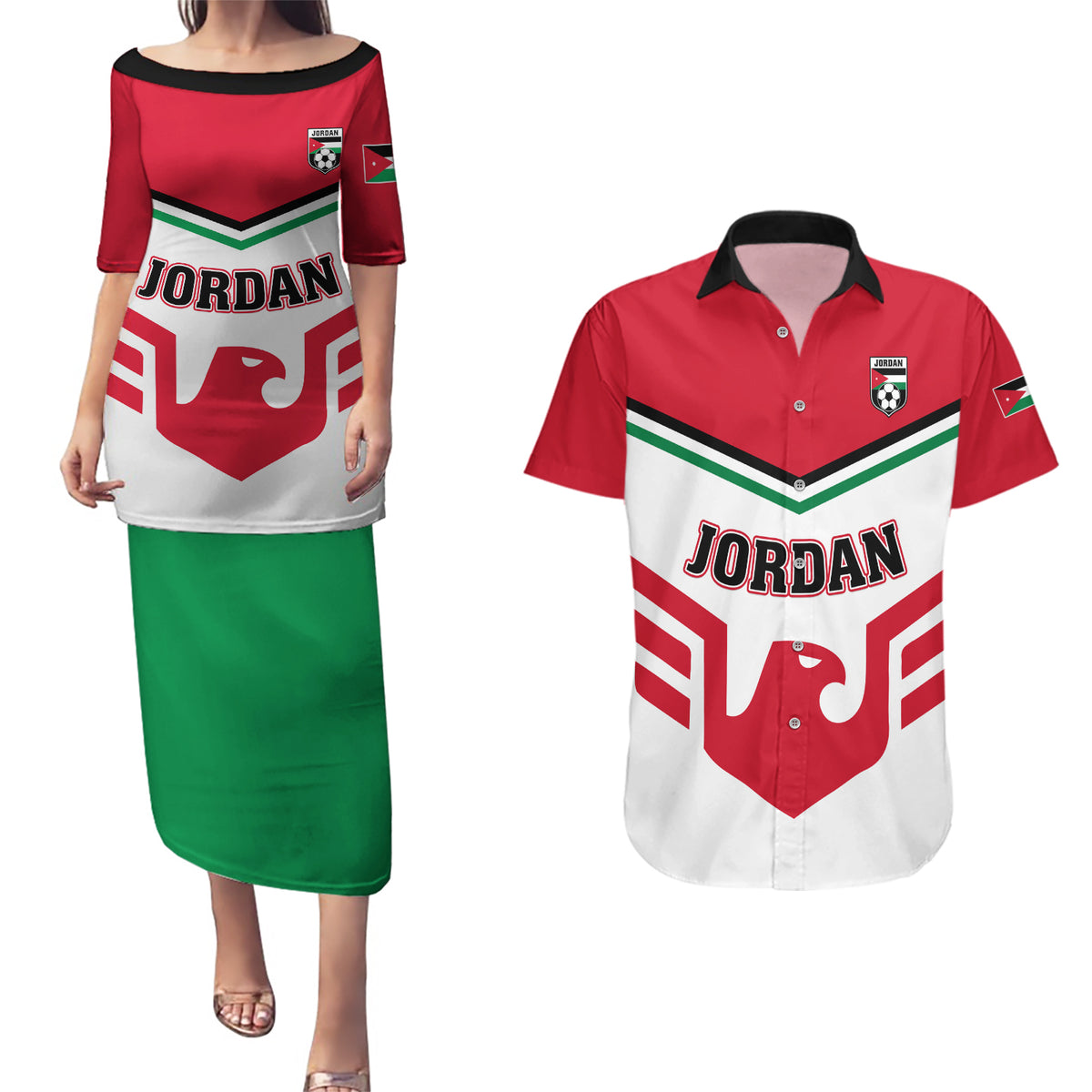 Jordan Football Couples Matching Puletasi and Hawaiian Shirt The Chivalrous Go Champion - Wonder Print Shop