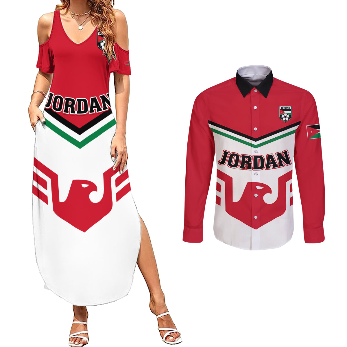 Jordan Football Couples Matching Summer Maxi Dress and Long Sleeve Button Shirt The Chivalrous Go Champion - Wonder Print Shop