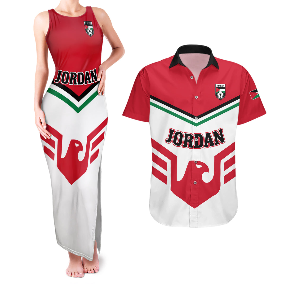 Jordan Football Couples Matching Tank Maxi Dress and Hawaiian Shirt The Chivalrous Go Champion - Wonder Print Shop