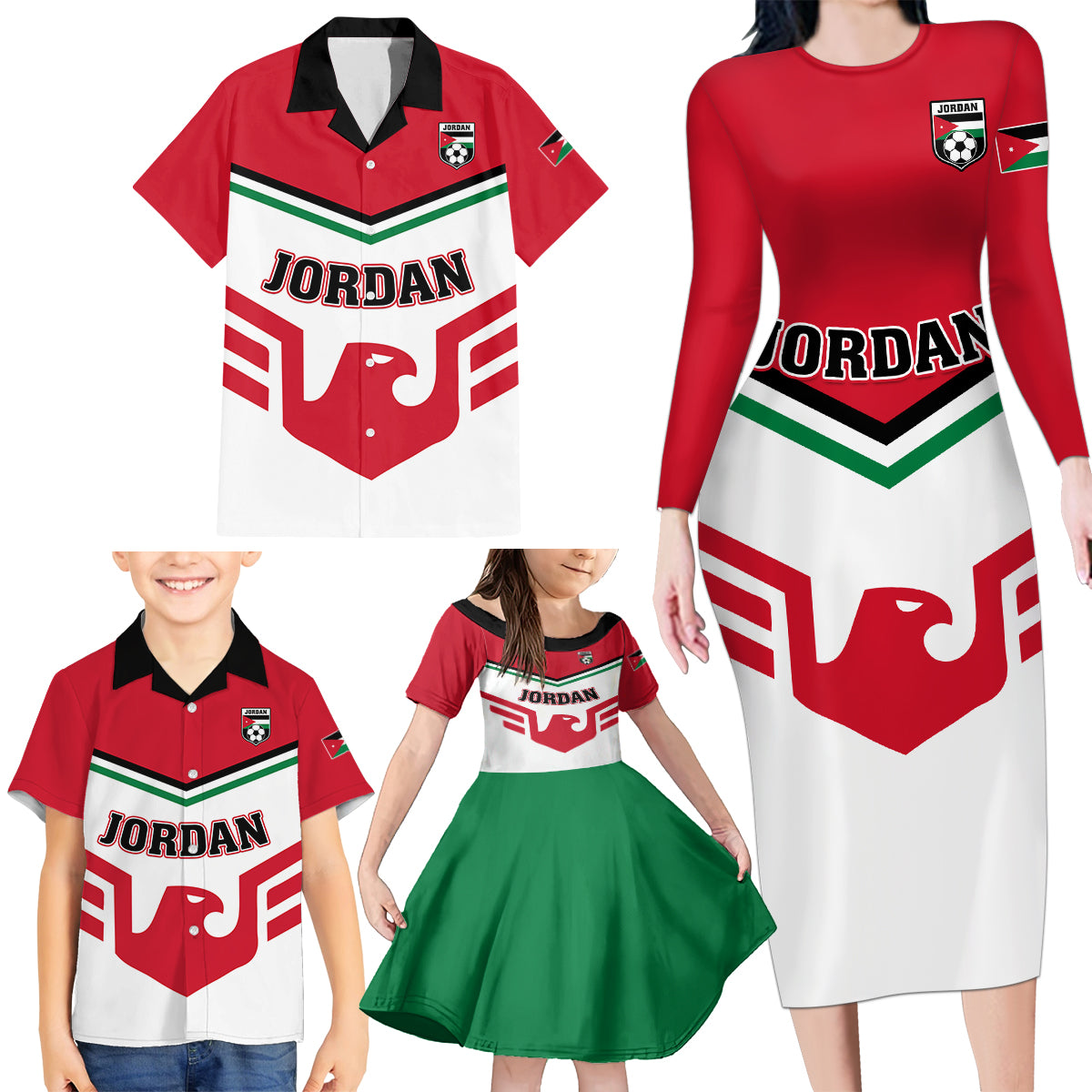 Jordan Football Family Matching Long Sleeve Bodycon Dress and Hawaiian Shirt The Chivalrous Go Champion - Wonder Print Shop