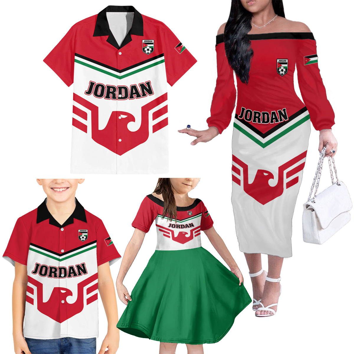 Jordan Football Family Matching Off Shoulder Long Sleeve Dress and Hawaiian Shirt The Chivalrous Go Champion - Wonder Print Shop