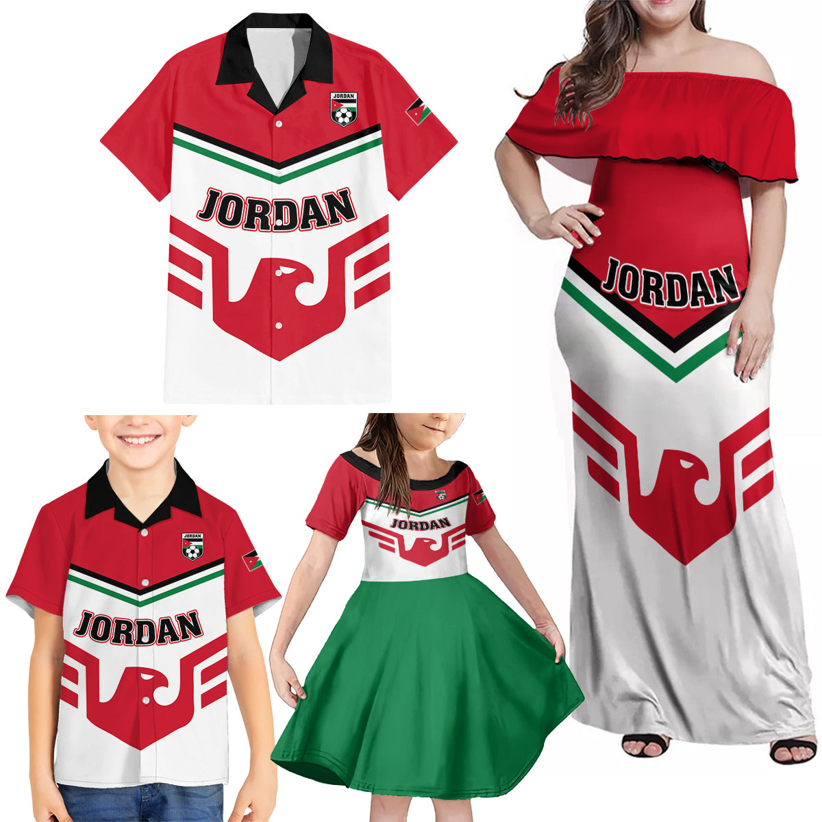 Jordan Football Family Matching Off Shoulder Maxi Dress and Hawaiian Shirt The Chivalrous Go Champion - Wonder Print Shop