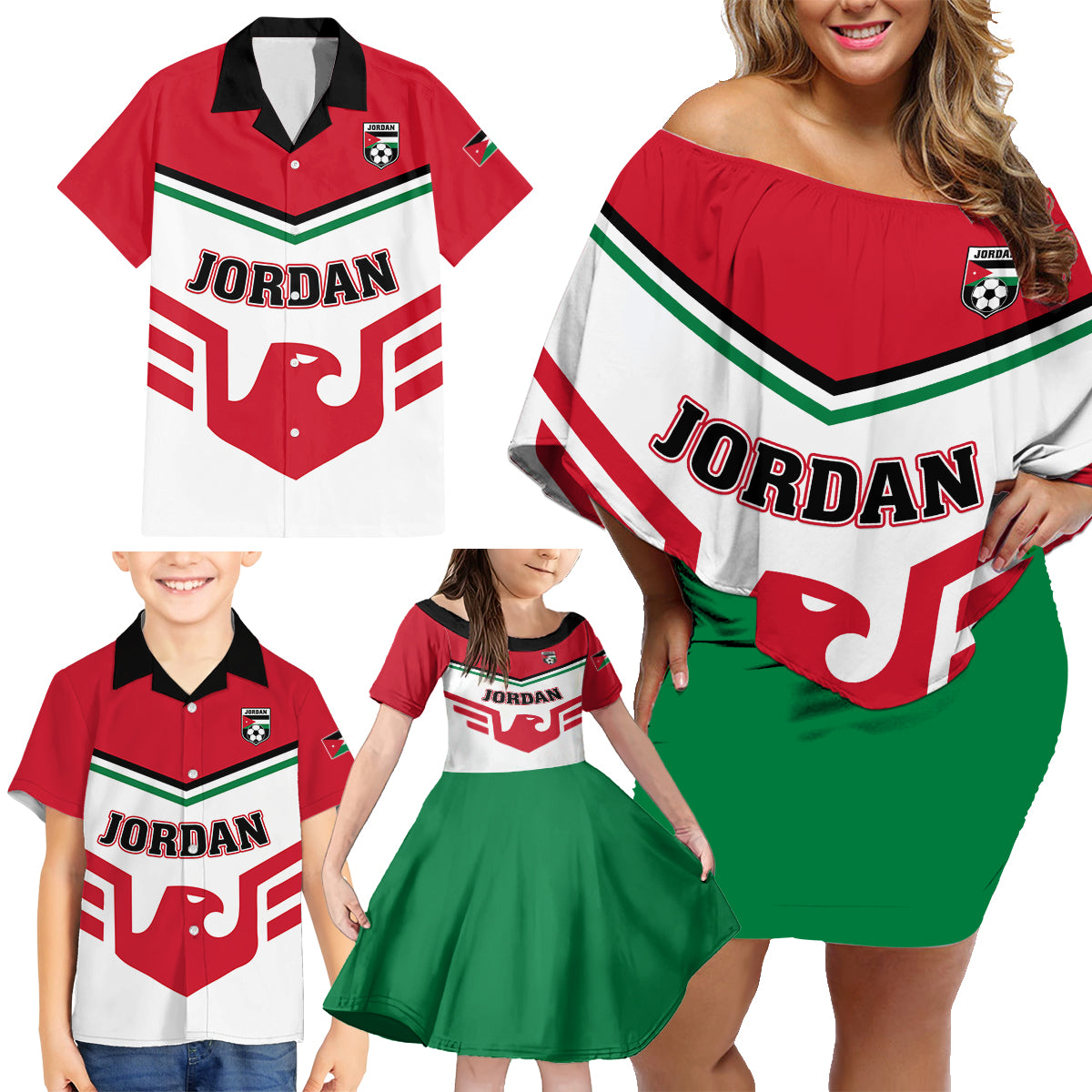 Jordan Football Family Matching Off Shoulder Short Dress and Hawaiian Shirt The Chivalrous Go Champion - Wonder Print Shop