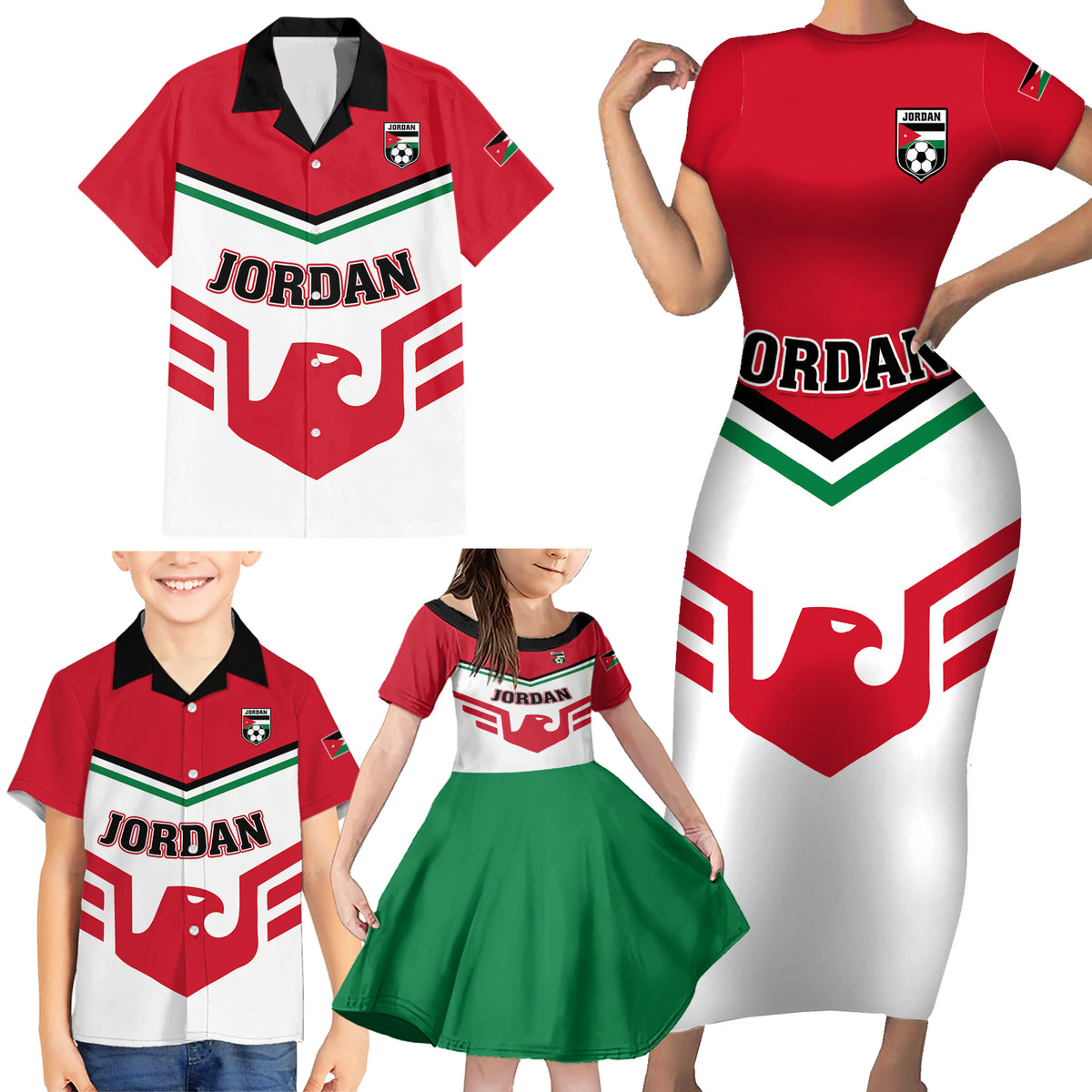 Jordan Football Family Matching Short Sleeve Bodycon Dress and Hawaiian Shirt The Chivalrous Go Champion - Wonder Print Shop