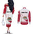 Personalized California Republic Couples Matching Off The Shoulder Long Sleeve Dress and Long Sleeve Button Shirt Red Star The Bear Flag