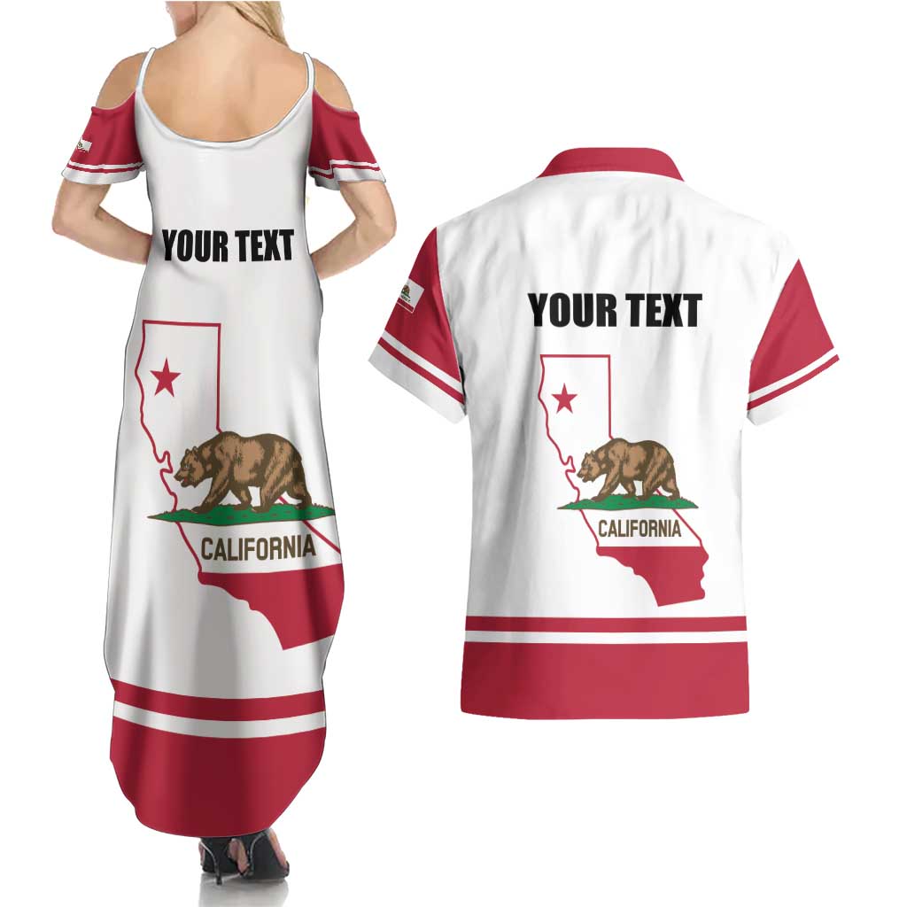 Personalized California Republic Couples Matching Summer Maxi Dress and Hawaiian Shirt Red Star The Bear Flag