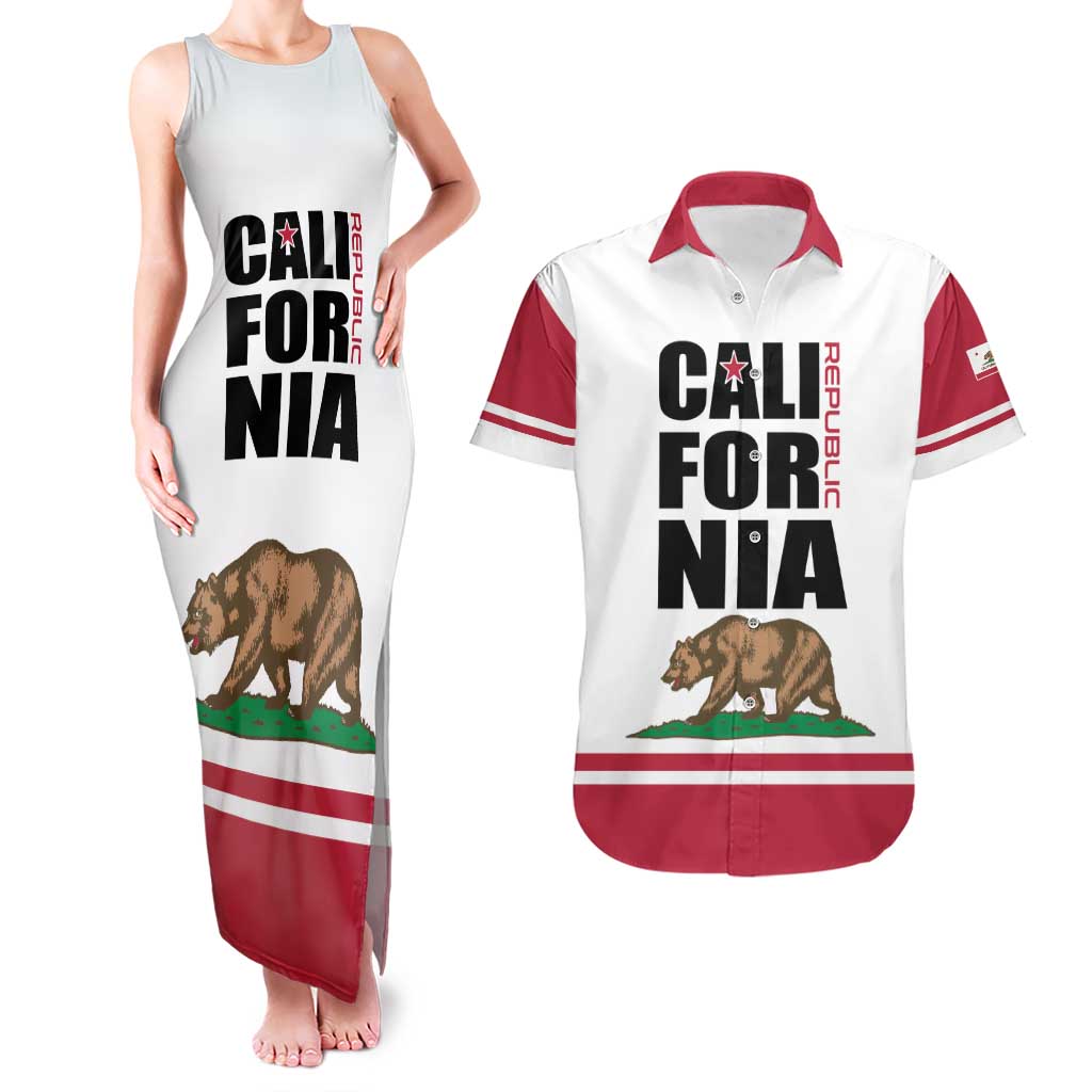 Personalized California Republic Couples Matching Tank Maxi Dress and Hawaiian Shirt Red Star The Bear Flag
