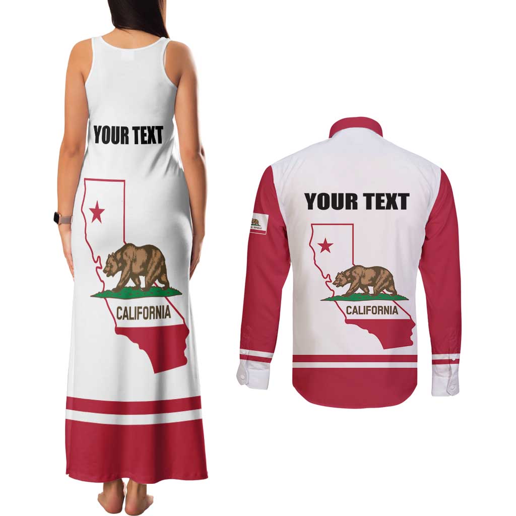 Personalized California Republic Couples Matching Tank Maxi Dress and Long Sleeve Button Shirt Red Star The Bear Flag