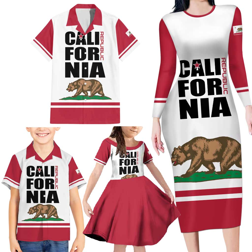 Personalized California Republic Family Matching Long Sleeve Bodycon Dress and Hawaiian Shirt Red Star The Bear Flag