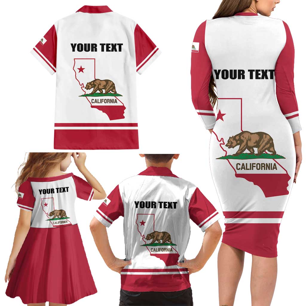 Personalized California Republic Family Matching Long Sleeve Bodycon Dress and Hawaiian Shirt Red Star The Bear Flag