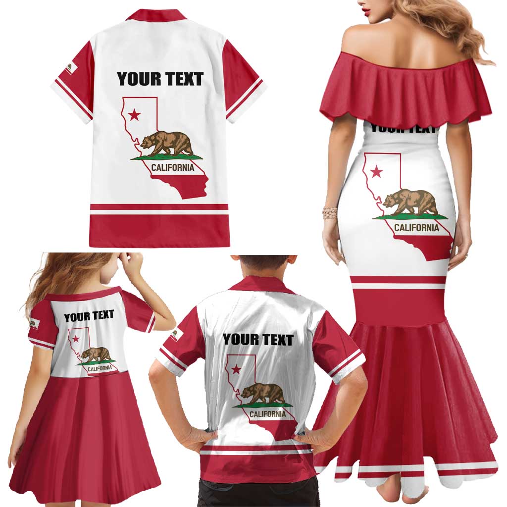 Personalized California Republic Family Matching Mermaid Dress and Hawaiian Shirt Red Star The Bear Flag