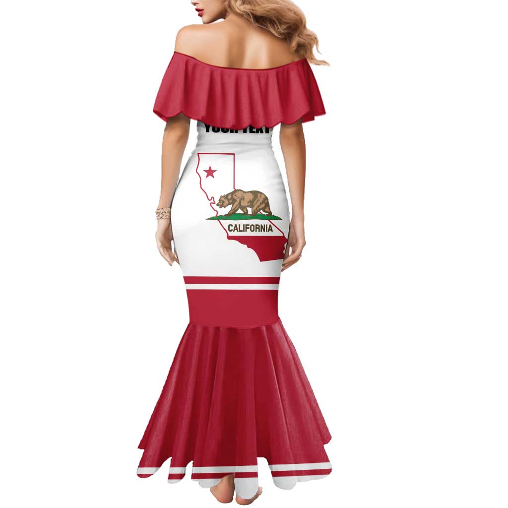Personalized California Republic Family Matching Mermaid Dress and Hawaiian Shirt Red Star The Bear Flag