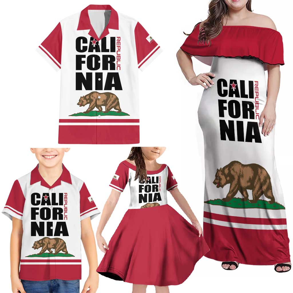 Personalized California Republic Family Matching Off Shoulder Maxi Dress and Hawaiian Shirt Red Star The Bear Flag