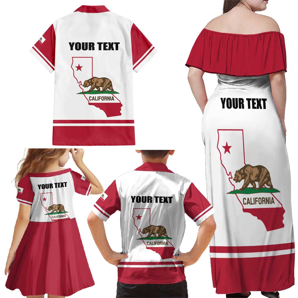 Personalized California Republic Family Matching Off Shoulder Maxi Dress and Hawaiian Shirt Red Star The Bear Flag