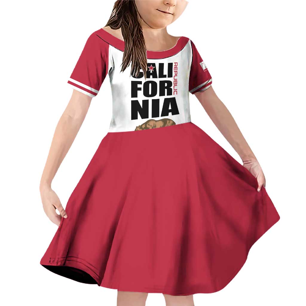 Personalized California Republic Family Matching Off Shoulder Short Dress and Hawaiian Shirt Red Star The Bear Flag