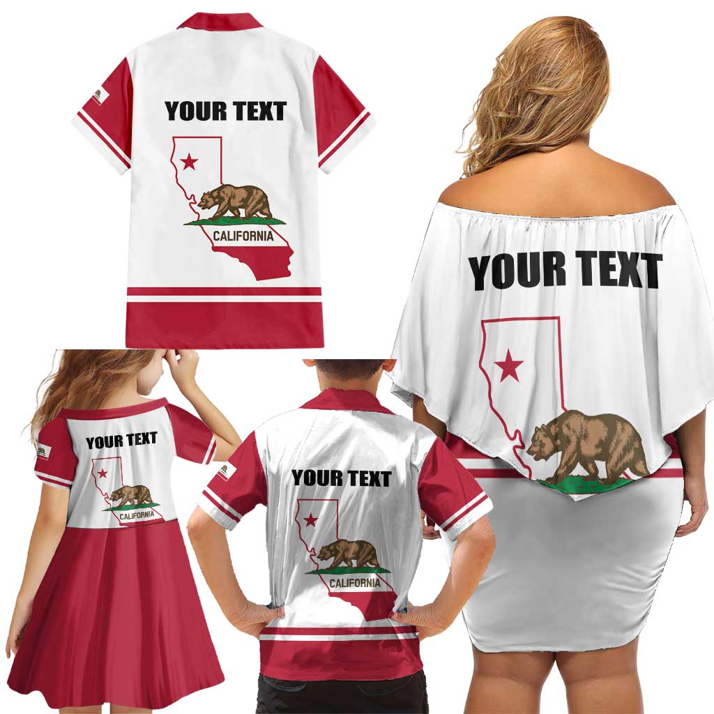 Personalized California Republic Family Matching Off Shoulder Short Dress and Hawaiian Shirt Red Star The Bear Flag