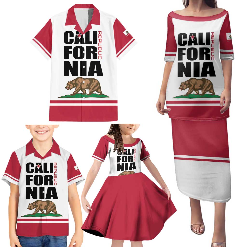 Personalized California Republic Family Matching Puletasi and Hawaiian Shirt Red Star The Bear Flag