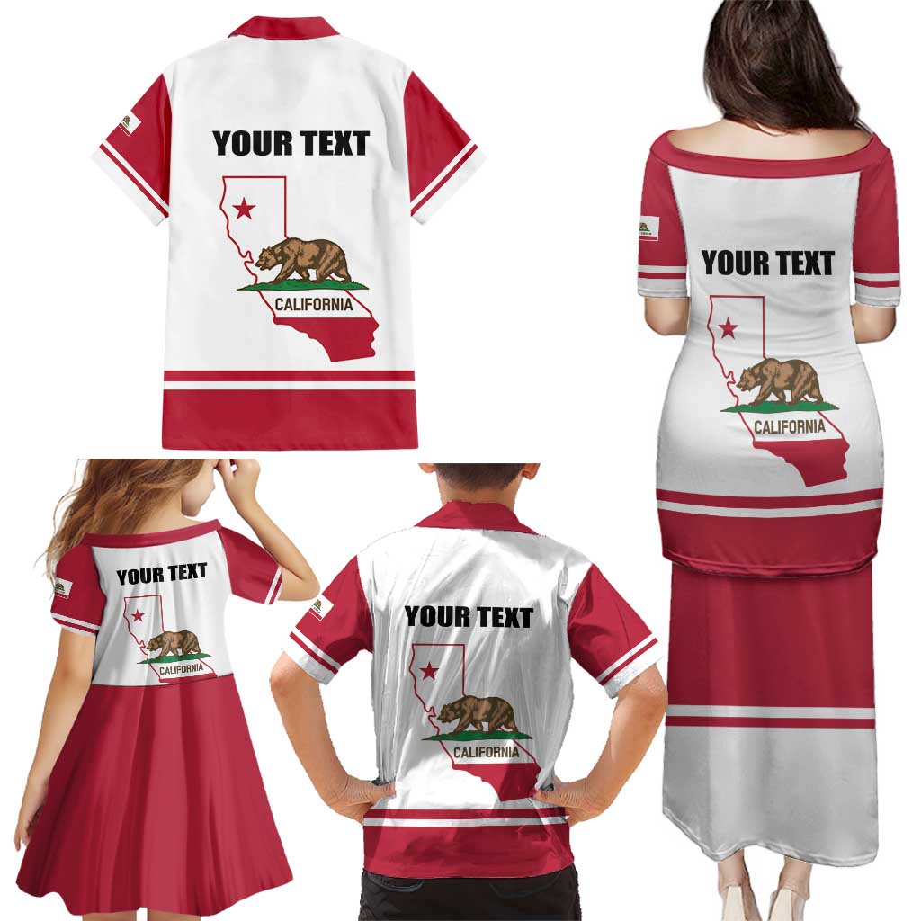 Personalized California Republic Family Matching Puletasi and Hawaiian Shirt Red Star The Bear Flag