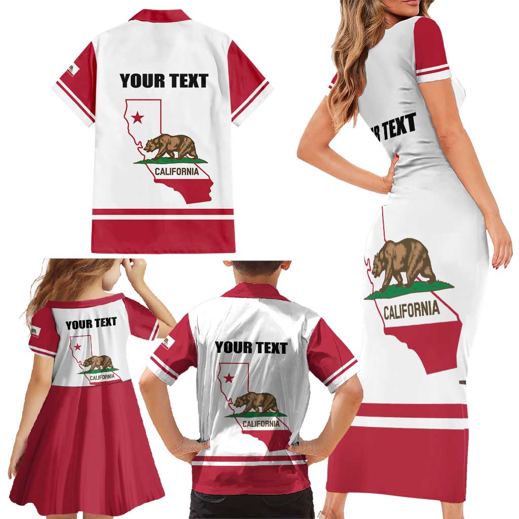 Personalized California Republic Family Matching Short Sleeve Bodycon Dress and Hawaiian Shirt Red Star The Bear Flag