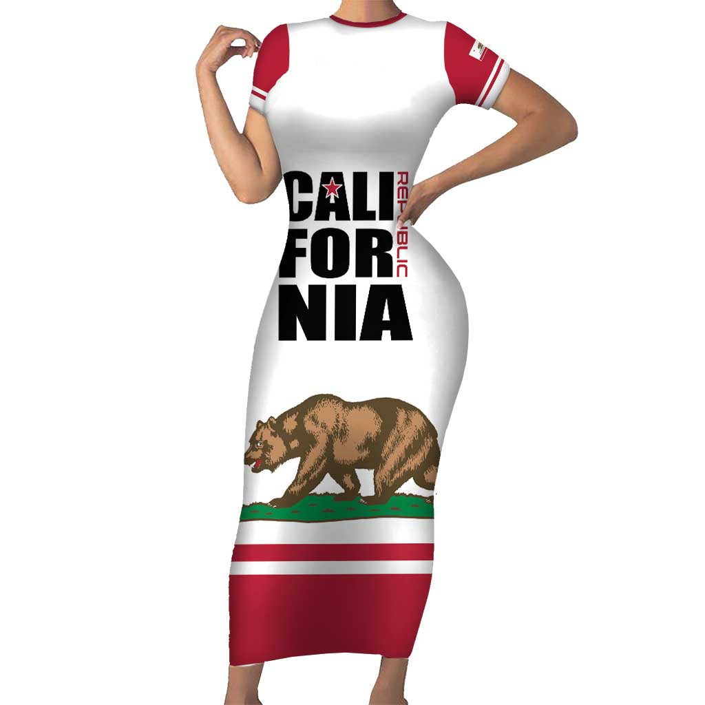Personalized California Republic Family Matching Short Sleeve Bodycon Dress and Hawaiian Shirt Red Star The Bear Flag