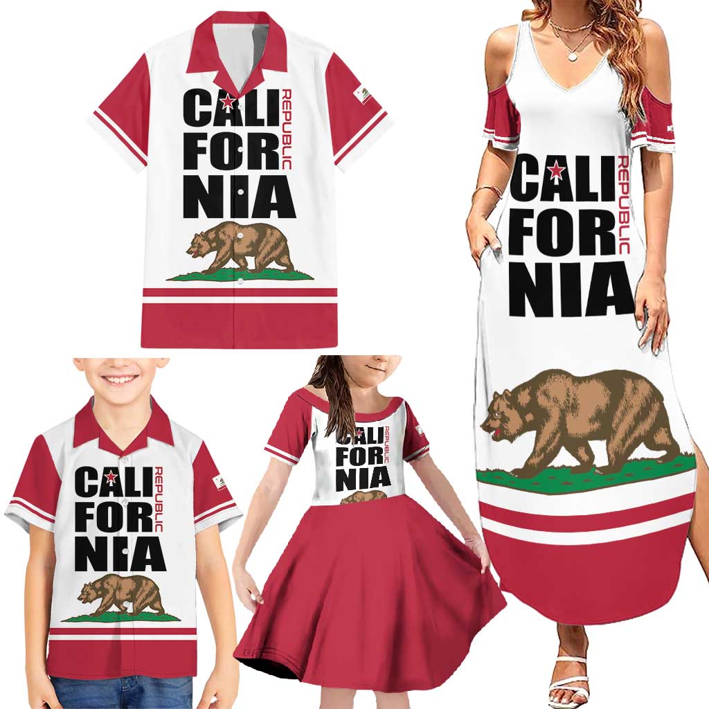 Personalized California Republic Family Matching Summer Maxi Dress and Hawaiian Shirt Red Star The Bear Flag