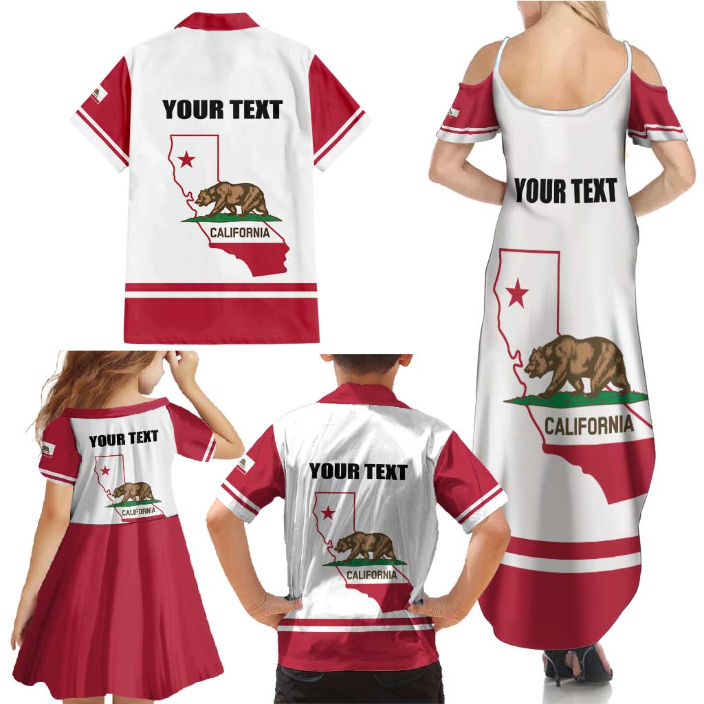 Personalized California Republic Family Matching Summer Maxi Dress and Hawaiian Shirt Red Star The Bear Flag