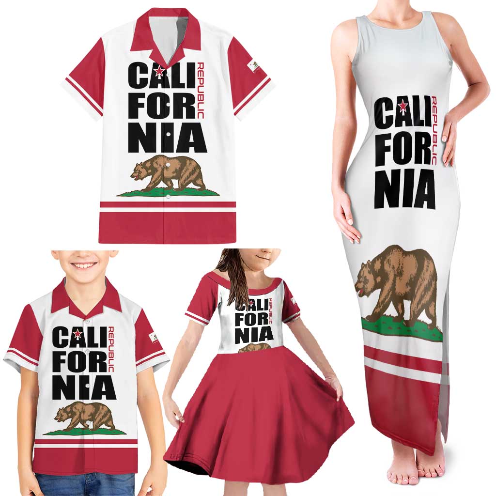 Personalized California Republic Family Matching Tank Maxi Dress and Hawaiian Shirt Red Star The Bear Flag