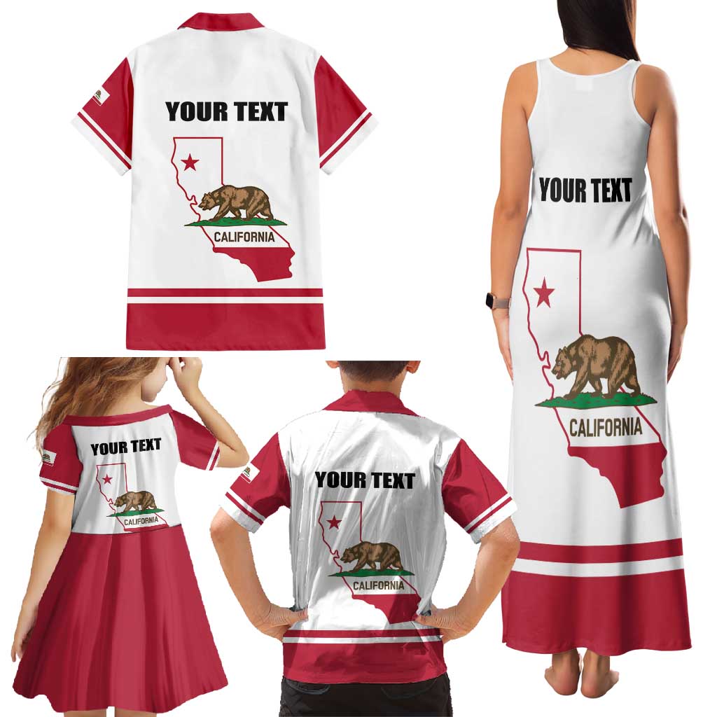 Personalized California Republic Family Matching Tank Maxi Dress and Hawaiian Shirt Red Star The Bear Flag