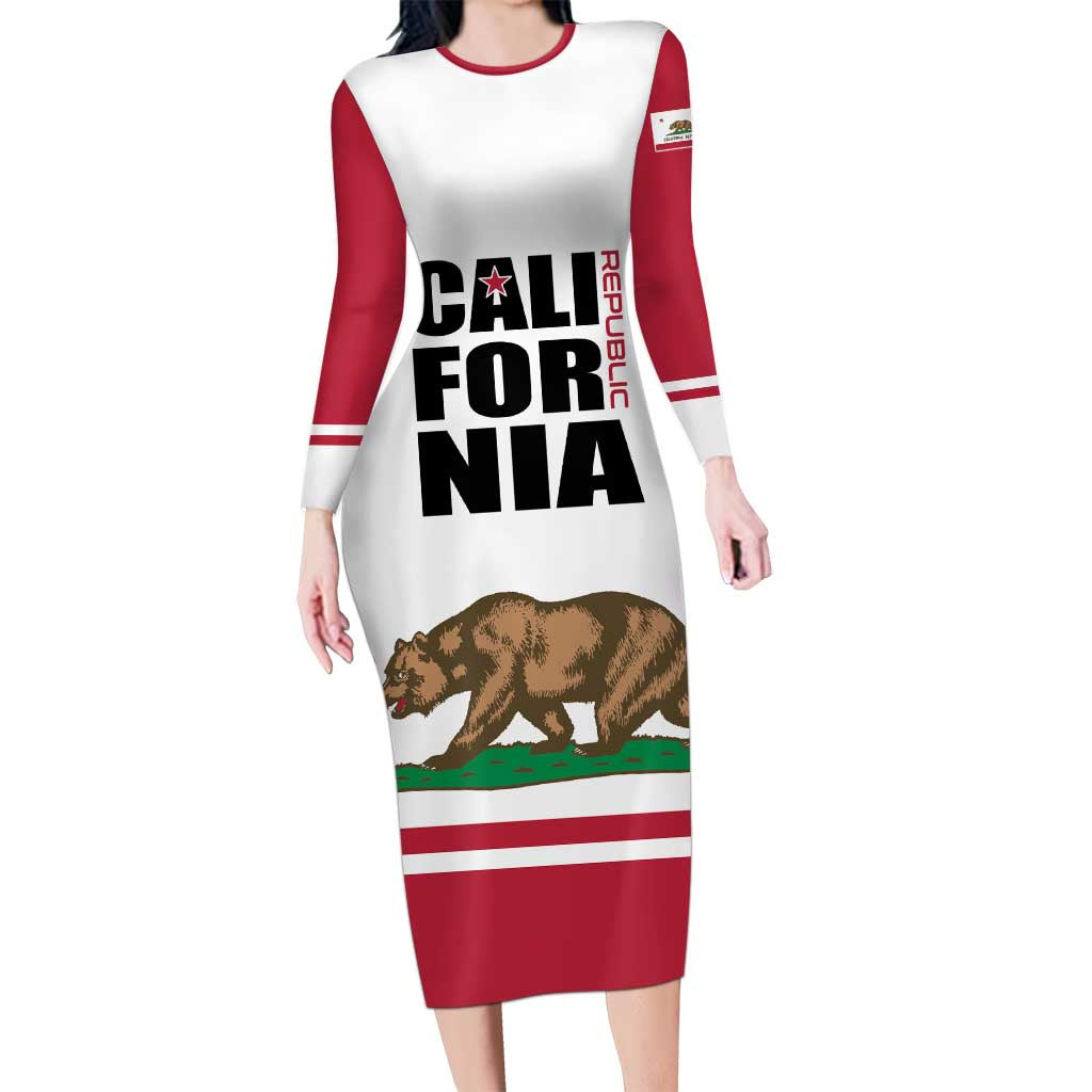 Personalized California Republic Long Sleeve Bodycon Dress Red Star The Bear Flag