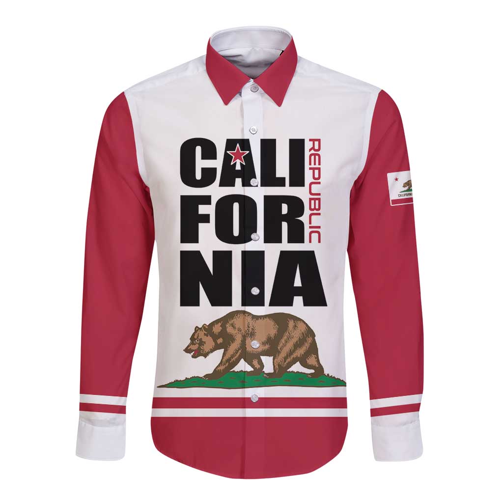 Personalized California Republic Long Sleeve Button Shirt Red Star The Bear Flag