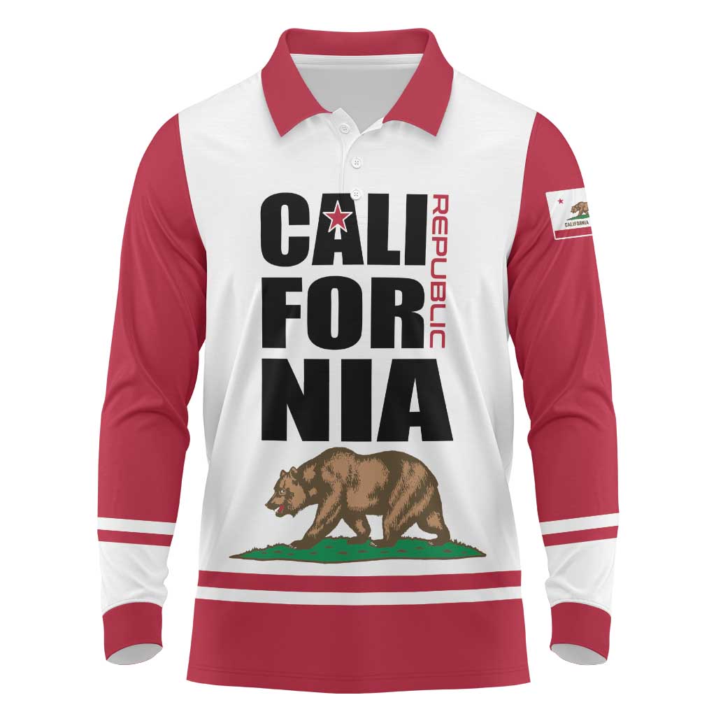 Personalized California Republic Long Sleeve Polo Shirt Red Star The Bear Flag