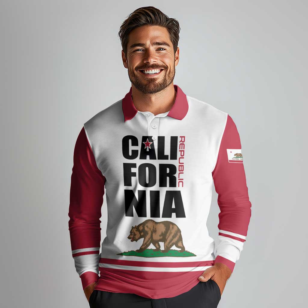 Personalized California Republic Long Sleeve Polo Shirt Red Star The Bear Flag