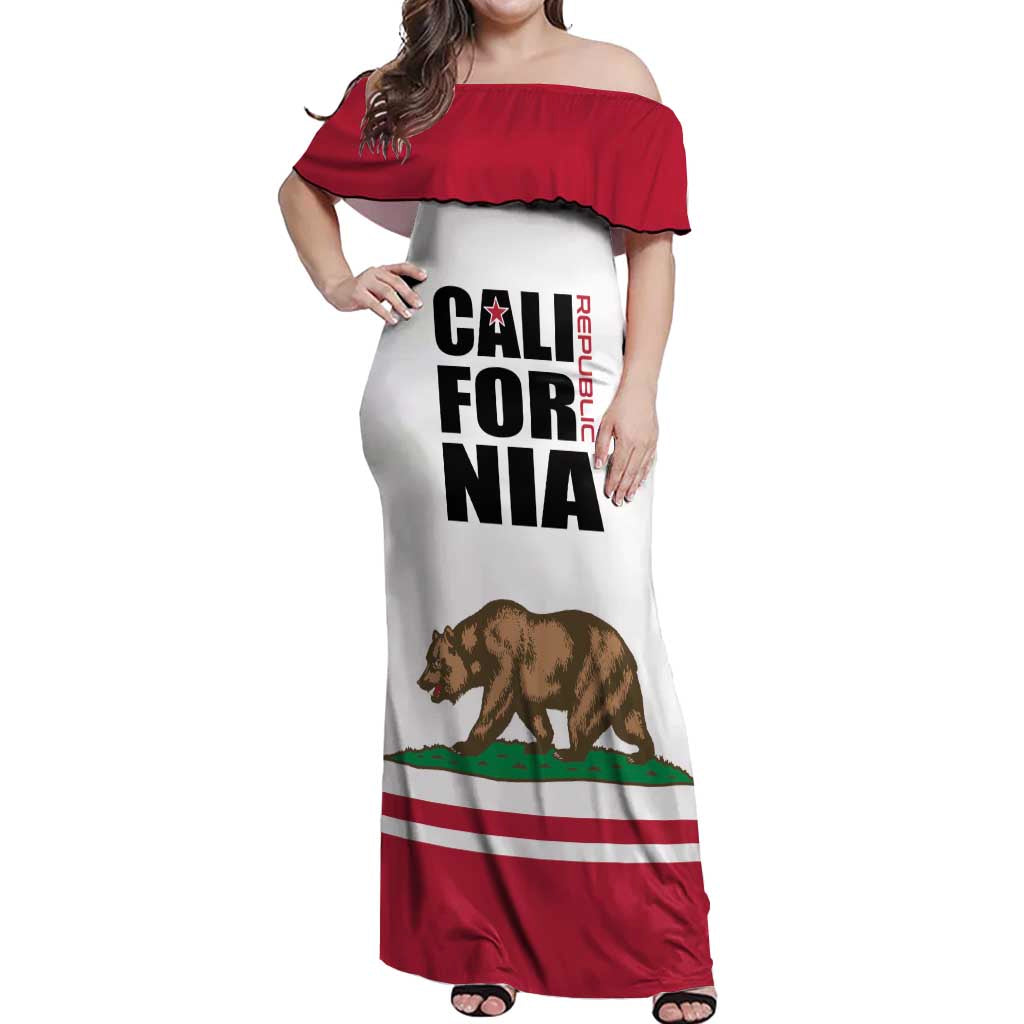 Personalized California Republic Off Shoulder Maxi Dress Red Star The Bear Flag