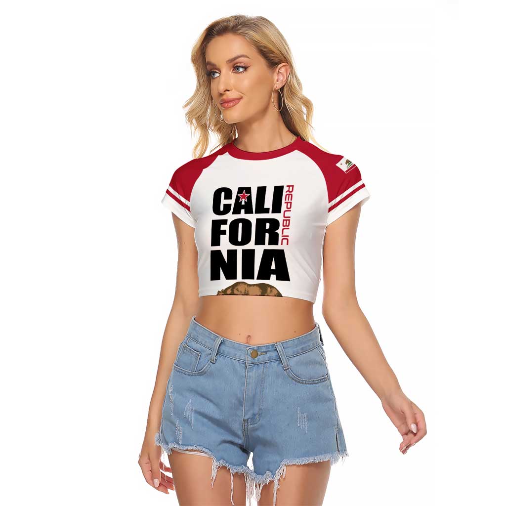 Personalized California Republic Raglan Cropped T Shirt Red Star The Bear Flag