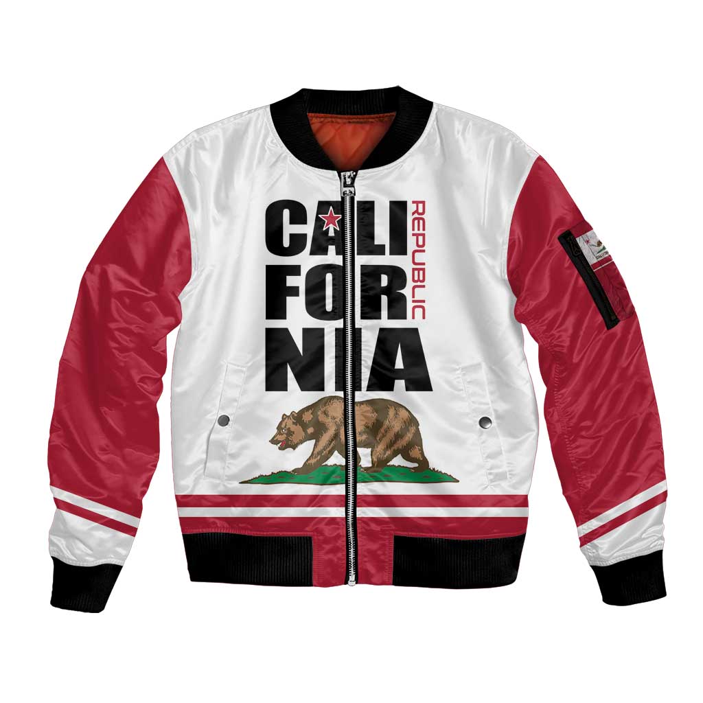 Personalized California Republic Sleeve Zip Bomber Jacket Red Star The Bear Flag