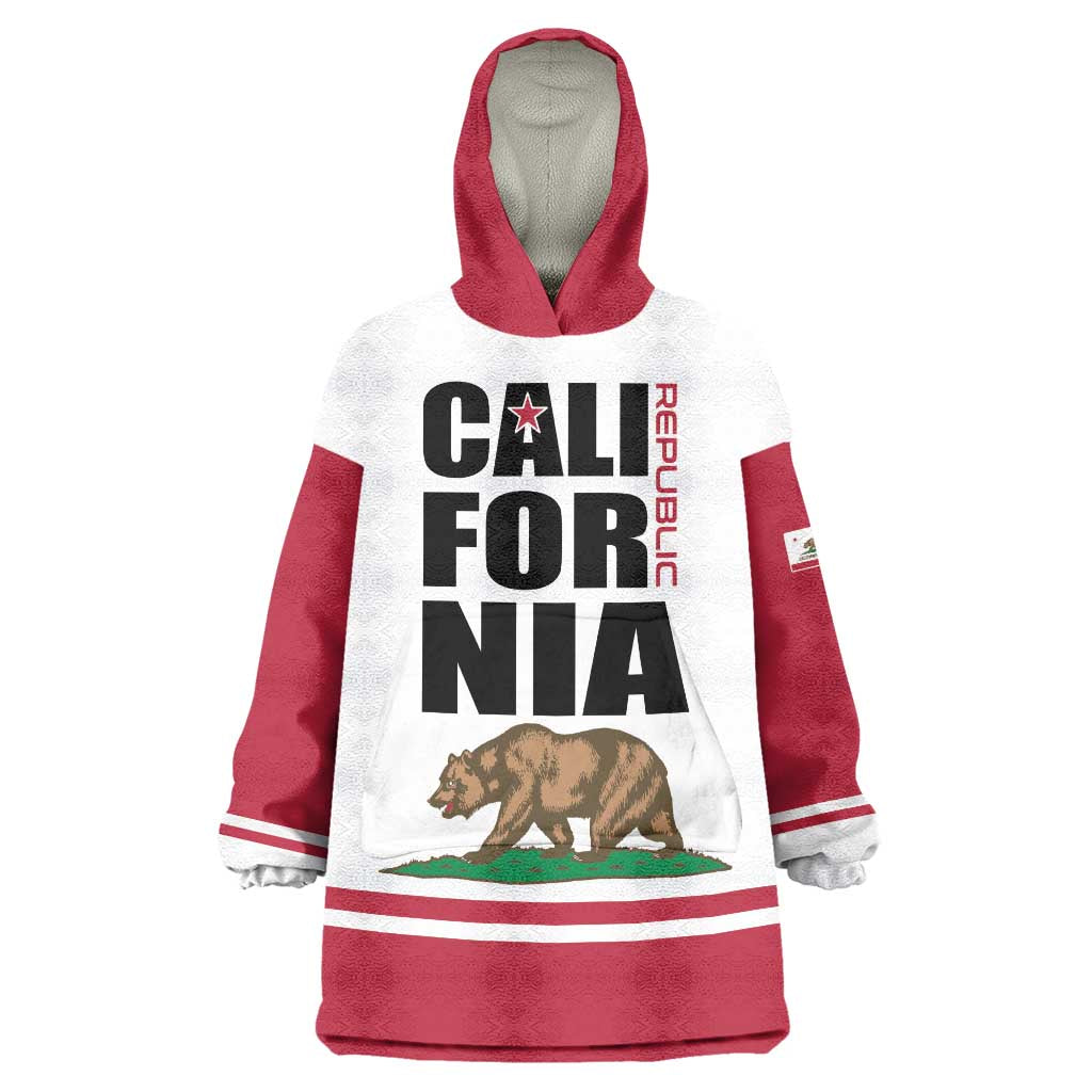 Personalized California Republic Wearable Blanket Hoodie Red Star The Bear Flag