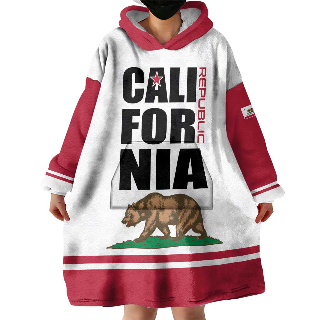 Personalized California Republic Wearable Blanket Hoodie Red Star The Bear Flag