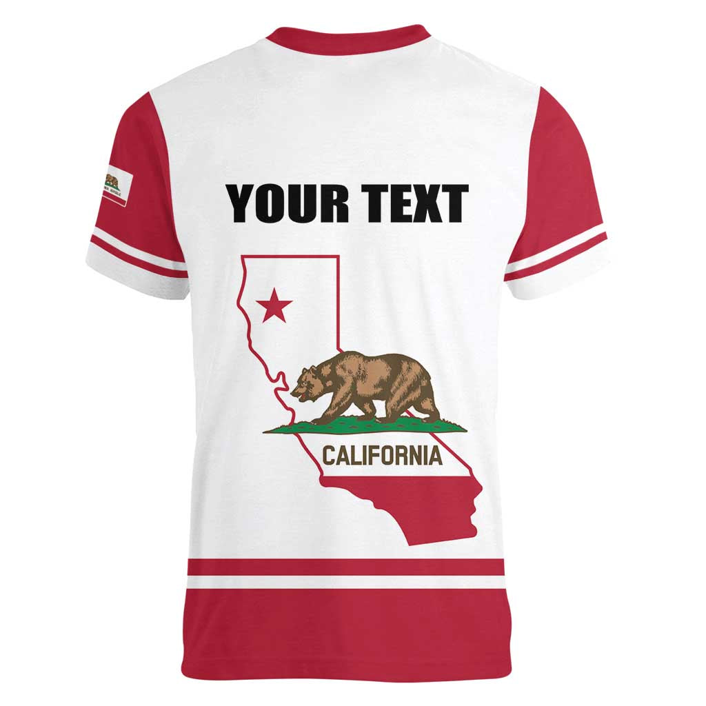 Personalized California Republic Women V-Neck T-Shirt Red Star The Bear Flag