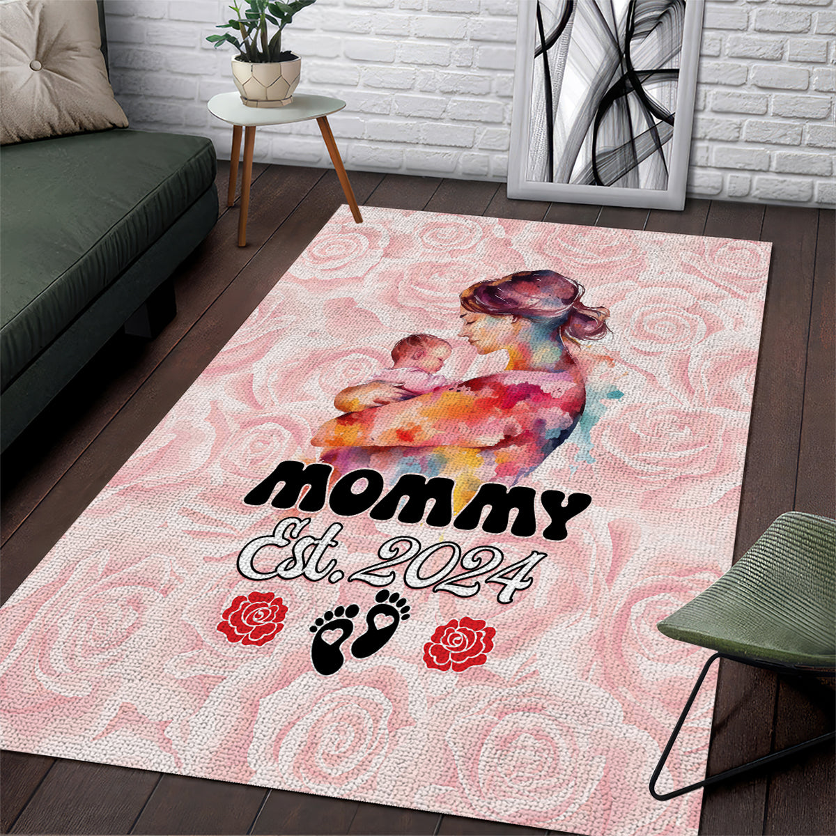 Happy Mother Day Area Rug Mommy Est 2024 - Wonder Print Shop