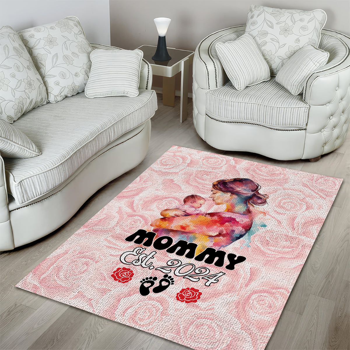 Happy Mother Day Area Rug Mommy Est 2024 - Wonder Print Shop