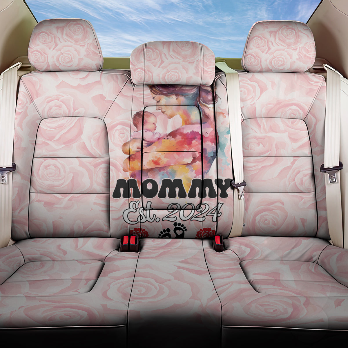 Happy Mother Day Back Car Seat Cover Mommy Est 2024 - Wonder Print Shop