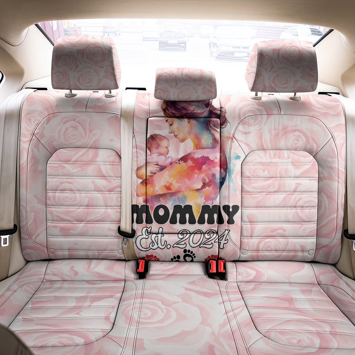 Happy Mother Day Back Car Seat Cover Mommy Est 2024 - Wonder Print Shop