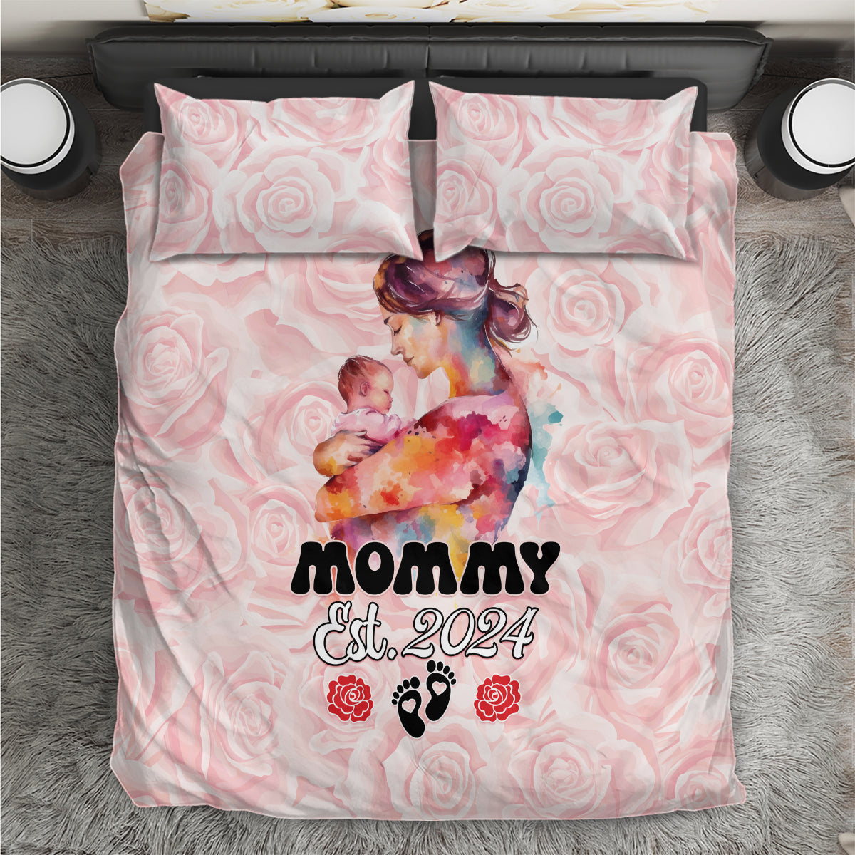 Happy Mother Day Bedding Set Mommy Est 2024 - Wonder Print Shop