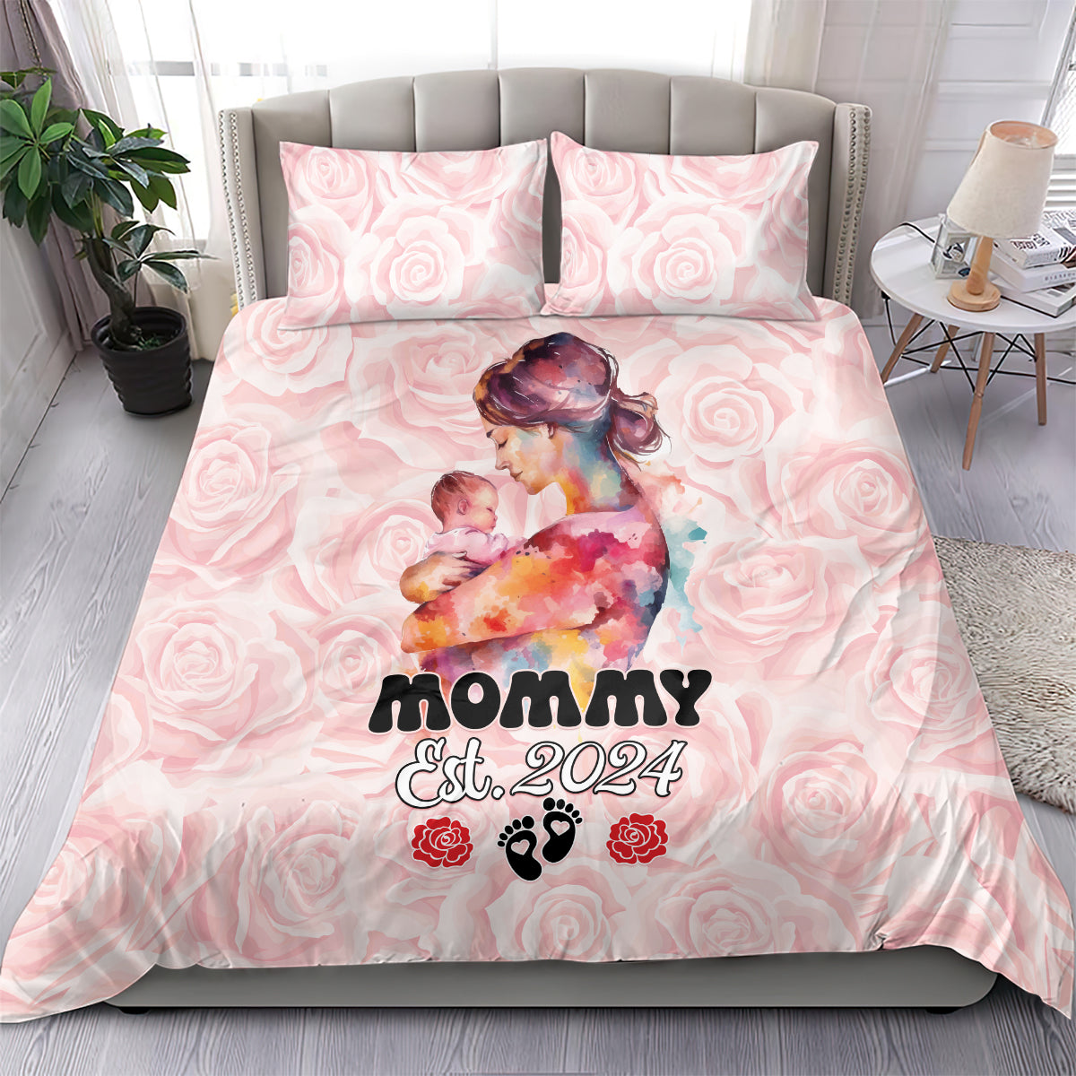 Happy Mother Day Bedding Set Mommy Est 2024 - Wonder Print Shop